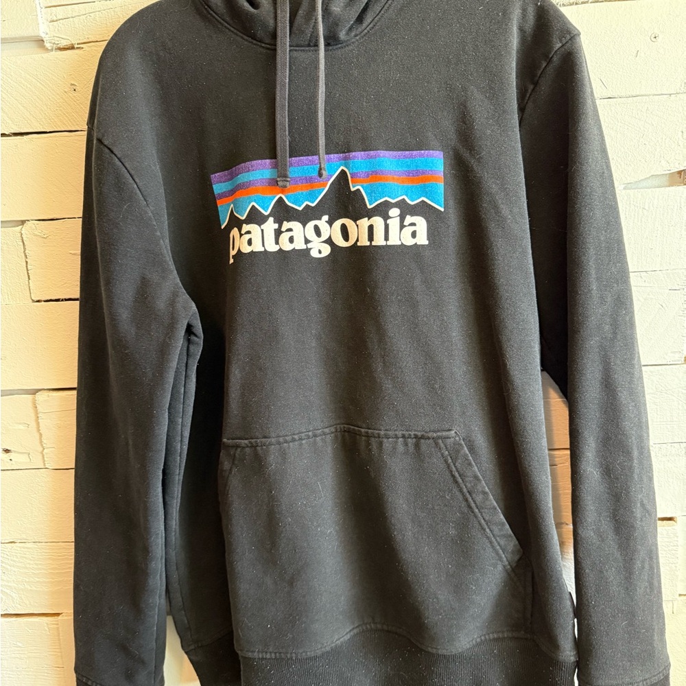 Patagonia Black Hoodie with Vibrant Logo